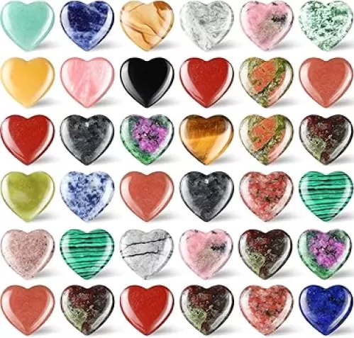 Nuenen 40 Pcs 0.8 Inch Heart Stone Bulk Inspirational Heart Shaped Rock Tiny Trinkets Worry Stone Healing Crystal Gemstone Love Carved Rock Mom Women