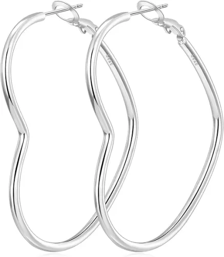 OOOPEL 2mm Thin 3D Laser-Cut Silver Heart Hoop Earrings for Women Gold Plating S925 Silver Post Heart Hoops Minimalist Gold Heart Shaped Hoops for Work/Travel/Gift