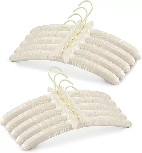 Padded Hanger for Sweaters - 17 Inch Extra Large Heavy Duty Satin Covered Coat Hangers No Shoulder Bump for Women Clothes, Sweaters, Dresses, Clothing, Weddings, Lingerie Pack of 10, Ivory