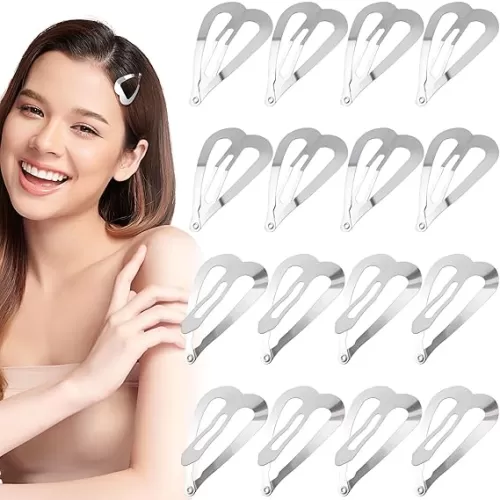 PAGOW 16 Pcs Silver Snap Hair Clips, 1.85"/4.7cm Metal Hair Barrettes, Thicken Hair Accessories for Women Thin and Thick Hair (Heart)