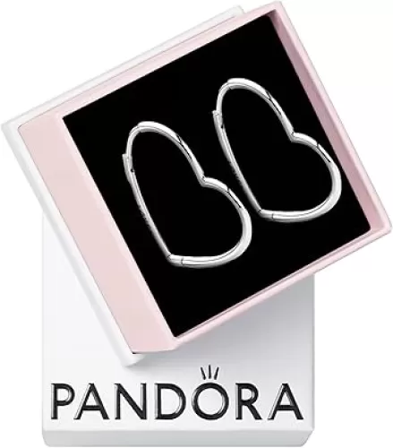 PANDORA Asymmetrical Heart Hoop Earrings - Classic Earrings for Women - Gift for Her - Made with Sterling Silver - With Gift Box