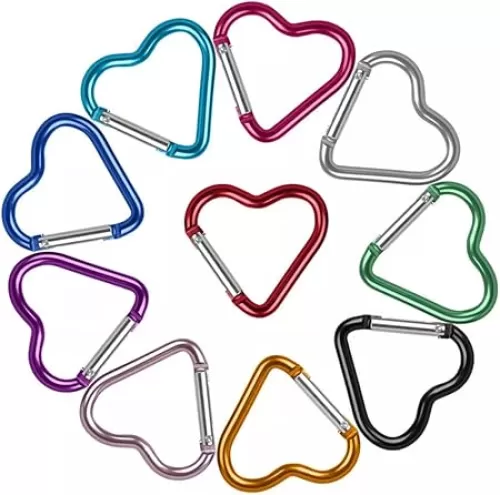 Perfect Accessory Gift, Aluminum Heart Carabiner Hook Clip Key Holder Heart Shaped Aluminum Alloy Keychain Clip Carabiner , Keychain Tool Favors Backpack Camping Hiking, 3''