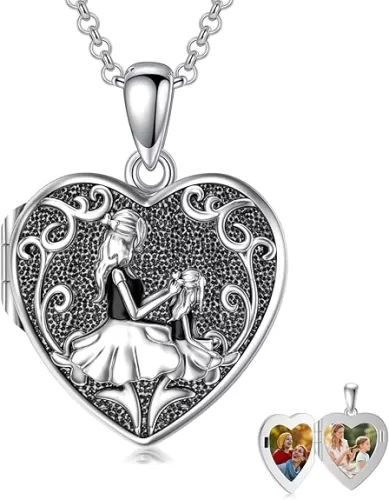 Personalized Heart Locket Necklace That Holds Pictures 925 Sterling Silver Custom Photo Lockets Necklaces Jewelry Gifts for Family Women Lover