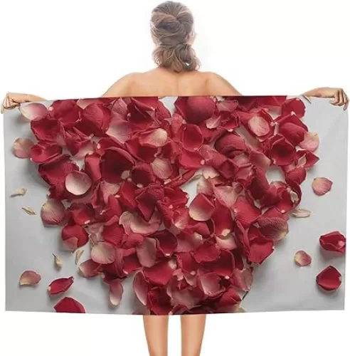 Petals Form Heart Shape Beach Towels Oversized 51x31 Inch Quick Dry Bath Towels Sand Free Pool Towel Super Absorbent Travel Turkish Towel for Adults Personalized Bath Sheet Lightweight