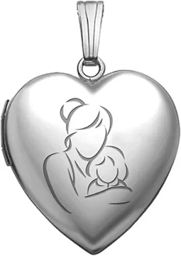 PicturesOnGold.com Personalized Sterling Silver Mom and Daughter Engraved Heart Shaped Pendant Locket Necklace for Women that Holds Pictures 3/4 Inch X 3/4 Inch