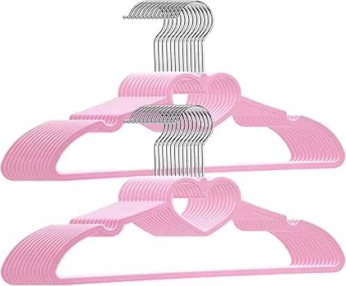 Plastic Hangers 20 Pack, Pink Hangers Ultra Thin Space Saving-Cute Heart hangers Pink Plastic Hangers Clothes Hanger with 360 Degree Swivel Hook -Strong Adult Coat Hangers for Dress, Shirt, Coats