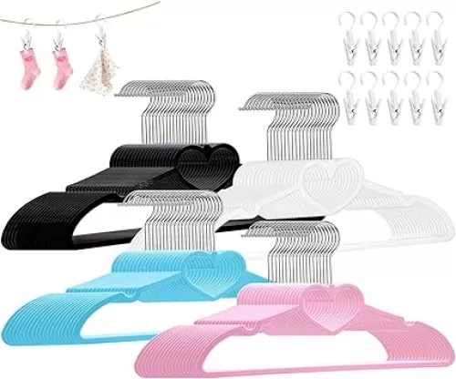 Plastic Hangers 80 Pack, Rainbow Hangers Ultra Thin Space Saving - Heart Hangers Plastic Hangers with 360 Degree Swivel Hook -Strong Adult Coat Hangers for Dress, Shirt, Coats