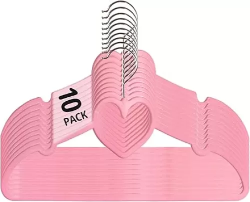 Plastic Hangers, Heavy Duty Clothes Hanger for Adults, Heart Hangers with 360 Degree Swivel Hook, 10 Pack - Pink