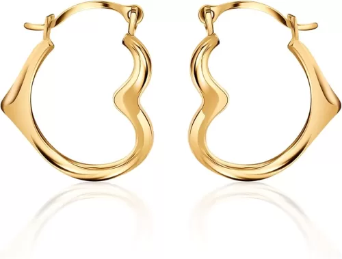 PORI JEWELERS 10K Gold Cutesy Open Heart Hoop Earrings- French Lock Closure - Jewelry For Women - Small Hoop Earrings