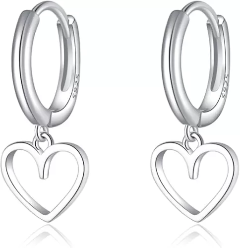 Reffeer Solid 925 Sterling Silver Heart Drop Earrings Hoop for Women Teens Heart Hoop Earrings Huggie Drop Earrings