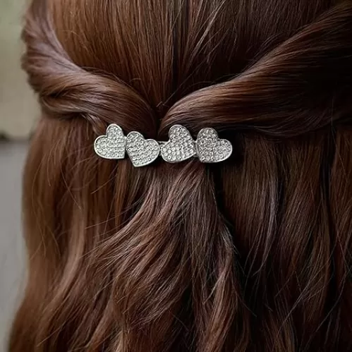 Rhinestone Heart Hair Clip Crystal Heart Cluster Hairpin Barrette Silver Heart Shaped Non-Slip Metal Geometric Hair Barrettes Wedding Headpiece Hair Styling Accessories for Women Girls