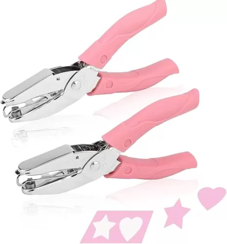 Rongon Paper Hole Puncher Star and Heart Shaped Mini Hole Punch Pliers 1/4 Inch Cute Single Hole Punch Tool with Soft-Handled DIY for Tags Clothing Ticket