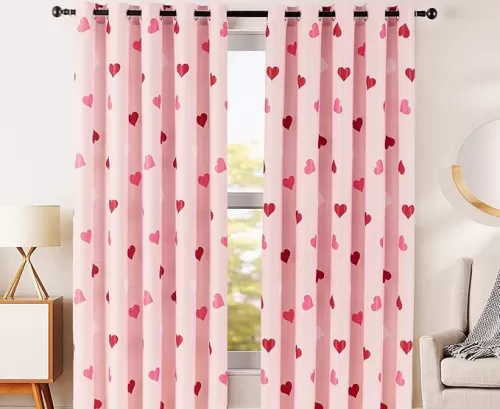 SAMYRA Heart Pink Curtains | Room Darkening Light Filtering Heart Floral Pink Luxury Window Panels | 63" * 84" Each Panel | 2 Piece Set | Living, Bedroom, Kids, Girl