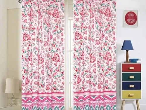 Sapphire Home Kids Window Curtain 2 Panel Sets - 38"x84" Toddler Kids Pink Hearts Bedroom Curtain w/ 2 Rod Pockets & 2 Tiebacks - (Hearts Pink)