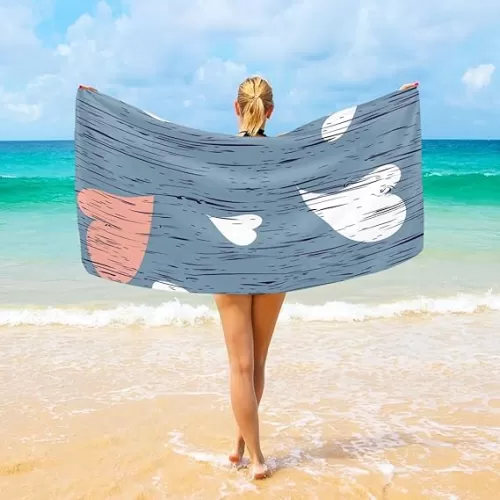 senya Heart Shaped Wood Beach Towel Microfiber, 31"x 71" Large Quick Dry Travel Towel Beach Blanket for Women Men Travel Swim Camping Holiday