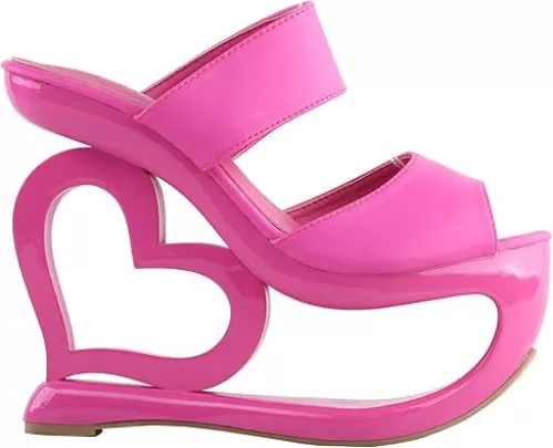 SHOW STORY Retro Pink Open Toe Heart Heel Wedge Wedding Evening Slip-ons Sandals, LF40220