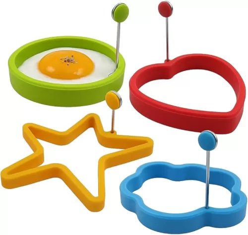 Silicone Egg Rings Set - Nonstick Ring Pops and Pancake Moulds for Perfect Egg Frying, Pancakes, Omelettes, Sandwiches, and More - Round, Heart, Flower, and Star Shapes for Creative Breakfasts