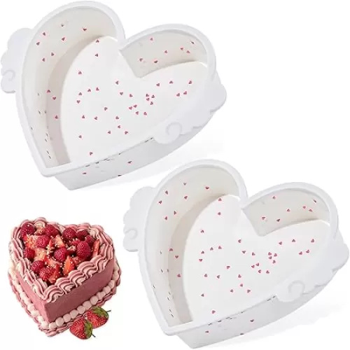 SJ 2P Silicone Heart Shaped Cake Pans with Metal Reinforced Frame, 10 Inch Nonstick Cake Pan, BPA Free Silicone Heart Cake Baking Mold for Oven Dishwasher Safe