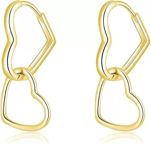SLUYNZ 925 Sterling Silver Heart Hoop Earrings for Women Teens Sweet Love Hoop Earrings Double Heart Earrings