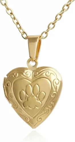 Stainless Steel Heart Shaped Locket Pendant Necklace for Women, 18K Gold Plated