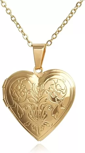 Stainless Steel Heart Shaped Locket that Hold Picture Pendant Necklace Gifts for Women