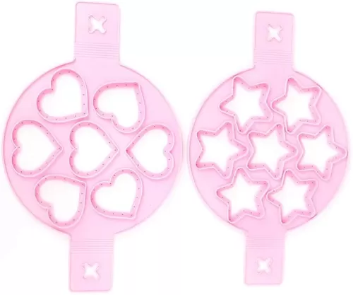 Star Heart Pancake Maker 7 Hole Silicone Egg, Nonstick Food Grade, Easily Flips with Extended Ear Design, Easy to and Store, Approx. 37x22.5cm, Pink