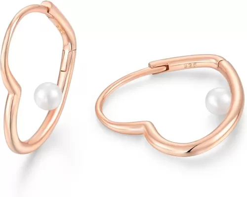 Starchenie Heart Hoop Earrings for Women 925 Sterling Silver Freshwater Pearl Huggie Hoop Earrings Jewelry for her