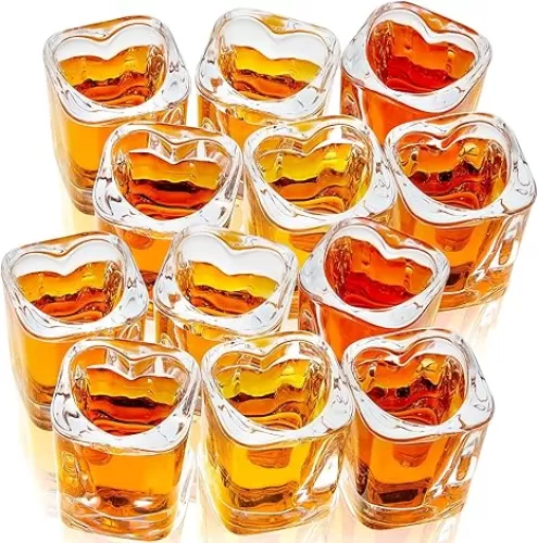 Suclain 12 Pieces Hearted Shaped Shot Glasses Set 1.5 oz Valentine‘s Day Shot Glass Clear Cute wine Glasses with Base for Bar Cart Cocktail Tequila Espresso Wine Beer Whiskey