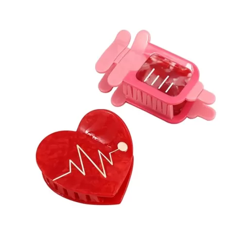 Syringe Hair Claw Clip for Women, Acetate Hair Clip Red Heart Claw Clips, Small Heart Shape Hair Claw Clips for Women Gift