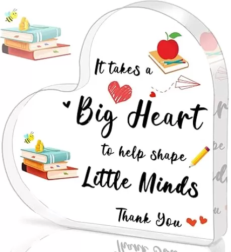 Teacher Appreciation Gifts, Teacher Gifts for Women - Acrylic Heart Shape Plaque Teachers Gifts 4×4×0.4 inches, End of Year Student Gifts from Teacher, Teacher Retirement Gifts for Women Men