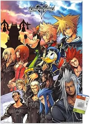 Trends International Disney Kingdom Hearts - Group Wall Poster, 22.37" x 34.00", Premium Poster & Push Pin Bundle