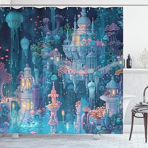 Underwater Kingdom Shower Curtain Romantic Love Drawing Art Red Heart Shower Curtains Mother's Day Shower Curtain for Shower Decor Sets for Bathroom Extra Long with 12 Hooks