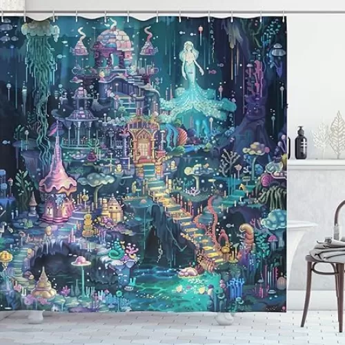 Underwater Kingdom Valentine's Day Shower Curtain Weighted Bottom Romantic Love Theme Pink Red Little Heart Fabric Bathroom Curtain Home Decor Waterproof Washable with 12 Hooks