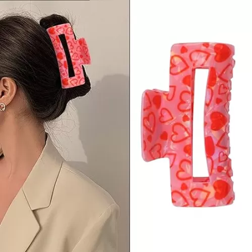 Valentine's Day Hair Clips for Women and Girls Hot Pink Heart-Shaped Exquisite Large Claw Clips for Thick Hair Design Claw Clip for Thick Thin Hair Valentine's Day Hair Accessories for Women 1Pcs