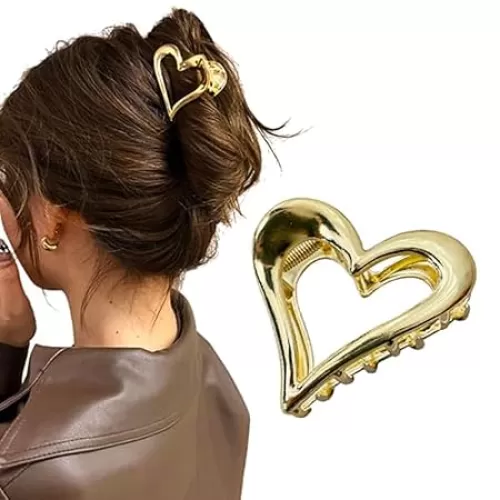 Valentine's Day Hair Clips for Women Metal 1 Pcs Gold Heart-Shaped Claw Clips for Thick Hair Design Claw Clip for Thick Thin Hair Valentine's Day Hair Accessories for Women Girls 1Pcs