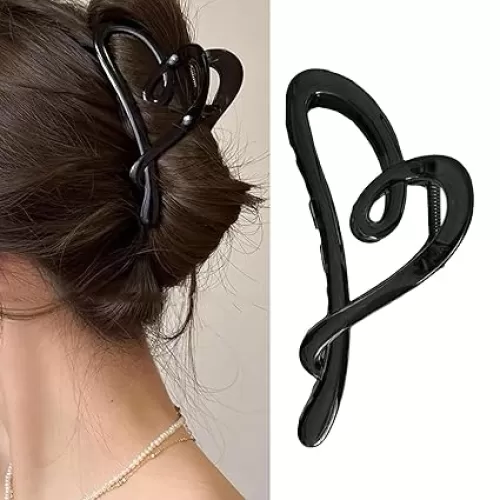 Valentine’s Day Love Shaped Hair Claw Clips for Women Bright Black Hair Claws French Style Hair Clips Unique Claw Clips Y2K Large Heart Hair Barrettes Elegant Hair Pins Valentine Hair Accessories 1Pcs