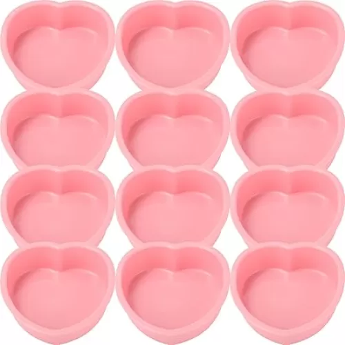 Valentine's Day Pink Cake Pans 4 Inch Heart Shaped Silicone Cake Pan Nonstick Heart Cake Baking Mold Pan Tray Bakeware for Valentine Birthday Cupcake Muffin Chocolate Cheesecake Baking Tool (12 Pcs)