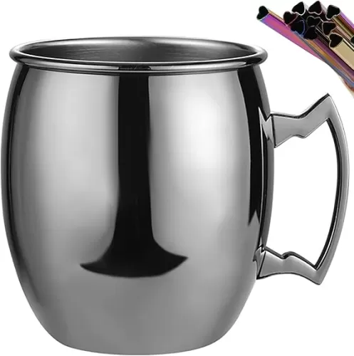 vilihkc 4pcs Moscow Mule Mugs Large Size 18 ounces Stainless Steel Lining Pure Copper Plating Gold Brass Handles with 5 heart-shaped stainless steel straws