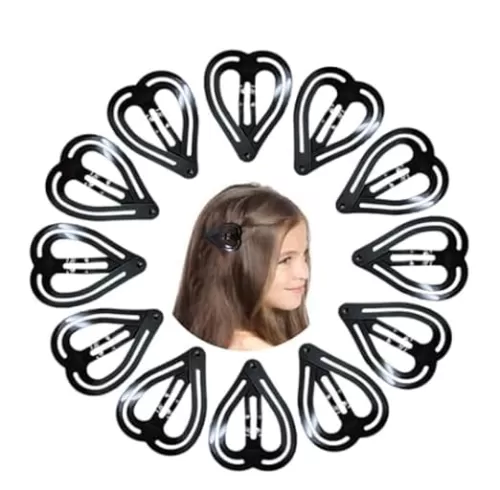 Vinba Pvt Limited Heart Shaped Tic Tac Hair Clips, Pack of 12, Black, Modern, Unisex, All Hair Types, Occasion, Wedding, Birthday, 12 Count