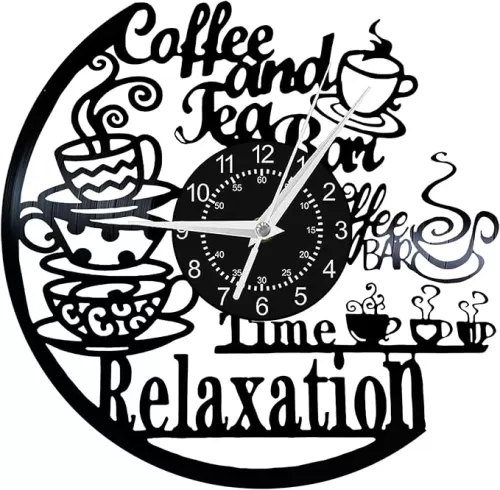 Vintage Vinyl Record Wall Clock, Unique Silent Kitchen Heart of Home Theme Clock, Coffee Bar Decor, Kitchen Living Room Decor, Christmas Valentine'S Day, New Year Gift for Women Wife (Without LED, A)