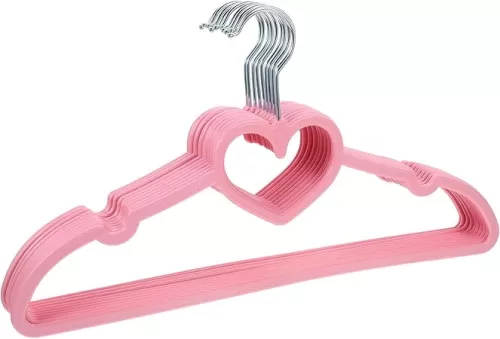 VOSAREA 10PCS Plastic Heart Space Saving Pink Hangers - Heavy Duty Clothes Hangers for Jackets, Pants, Shirts, Suits & Dresses
