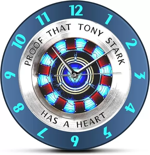 Wall Clock - 12 Inch Silent Non-Ticking Proof That Tony Stark Has A Heart Arc Reactor Print Acrylic Wall Clock Superhero Style Hanging Wall Watch Movie Fans Home Decor