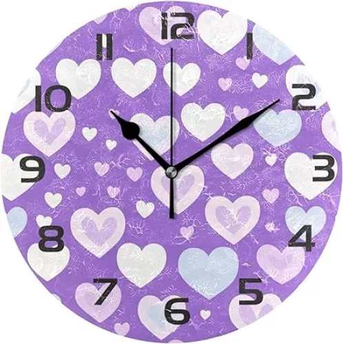 Wall Clock Lilac Heart 10 Inch Silent Non Ticking Quality Quartz Battery Operated Digital Round Easy to Read for Home Office Kitchen Decorative