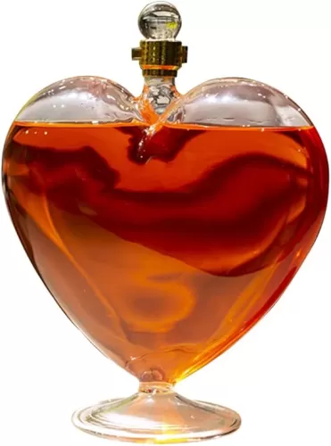 Whiskey Decanter Elegant Open Decanter Carafe Heart-shaped Red Wine Bottle, Clear Glass Whiskey Decanter, Living Room Art Ornaments, For Bourbon (Color : Clear, Size : 1000ML)