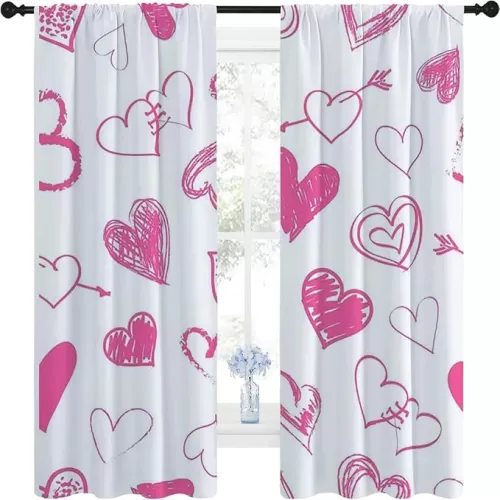 WHYATT Red Curtain Living Roomlove Heart Shaped Curtsins Soundproofing Blanket 63inch Width by 63inch Length