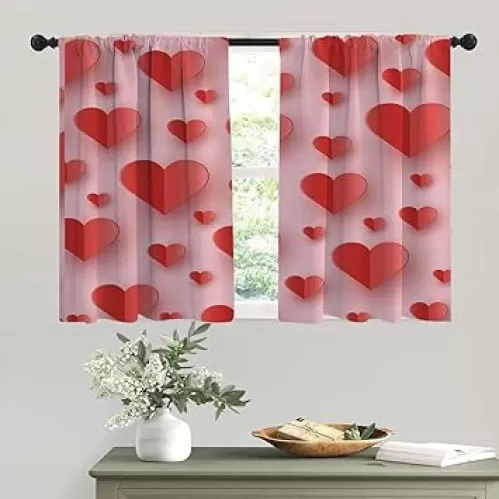 WHYATT Red Pink Dark Curtains for Bedroom Heart Curtian Divider Curtains 55inch Width by 72inch Length