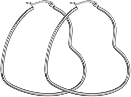 Women's 50mm Diameter Lightweight Hypoallergenic Surgical Stainless Steel Round Hoop Earrings Heart Hoop earrings