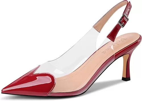 Women's Heart Clear Heeled sandals Pointed Toe Transparent Slingback Heels Buckle Strap Patent Leather Pumps Party Prom Dress Shoes