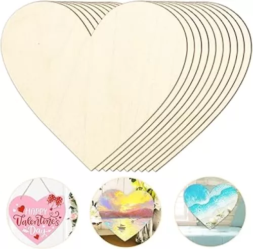 Wooden Hearts for Crafts, 10 Pack 12 Inch Blank Heart Cutout Unfinished Wood Hearts Slices Valentine's Heart Shaped Ornaments Door Hanger Decor for Valentines'Day, Wedding, Christmas