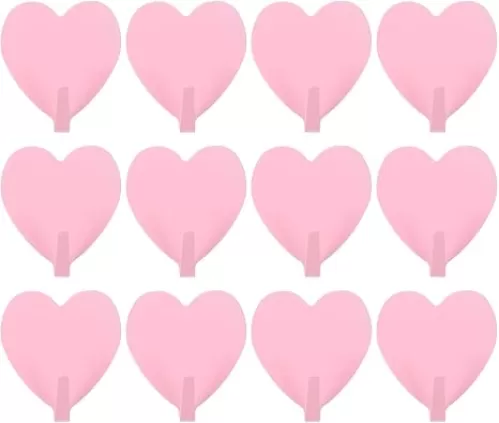 YARNOW 12 Pcs Strong Adhesive Hooks| Heart Shaped Decorative Wall Hooks for Robe Coat Towel Keys Bags Christmas Lights- Home Kitchen Bathroom Office (Light Pink)